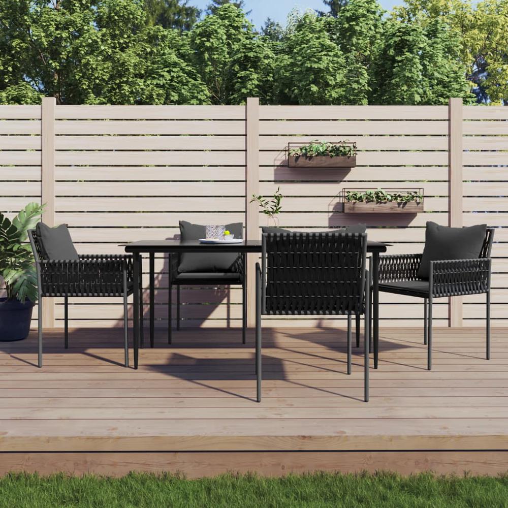 5 Piece Patio Dining Set with Cushions Poly Rattan and Steel. Picture 10