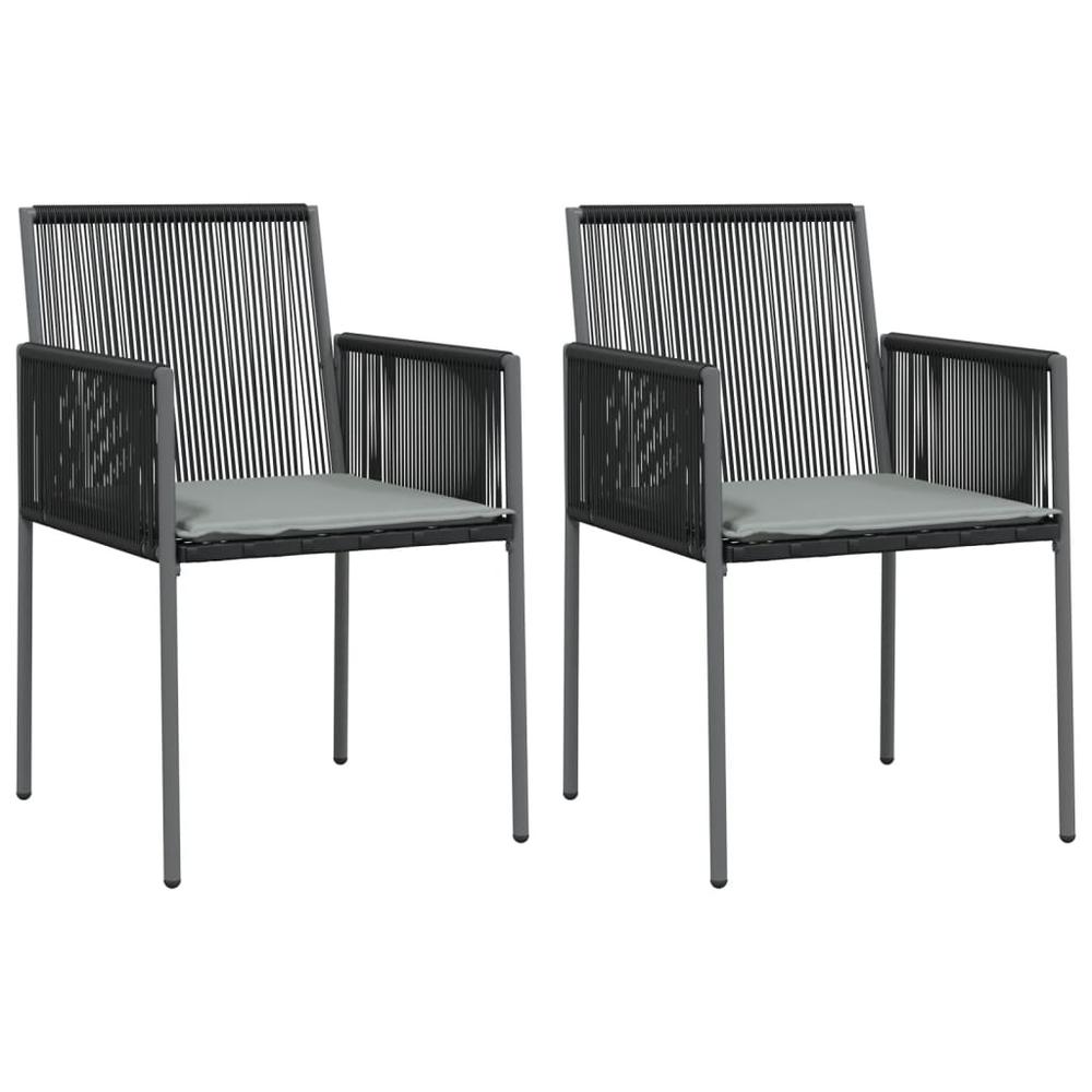 3 Piece Patio Dining Set with Cushions Black Poly Rattan and Steel. Picture 3