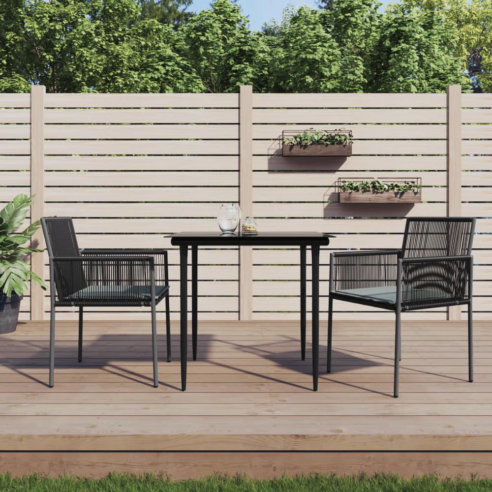 3 Piece Patio Dining Set with Cushions Black Poly Rattan and Steel. Picture 10