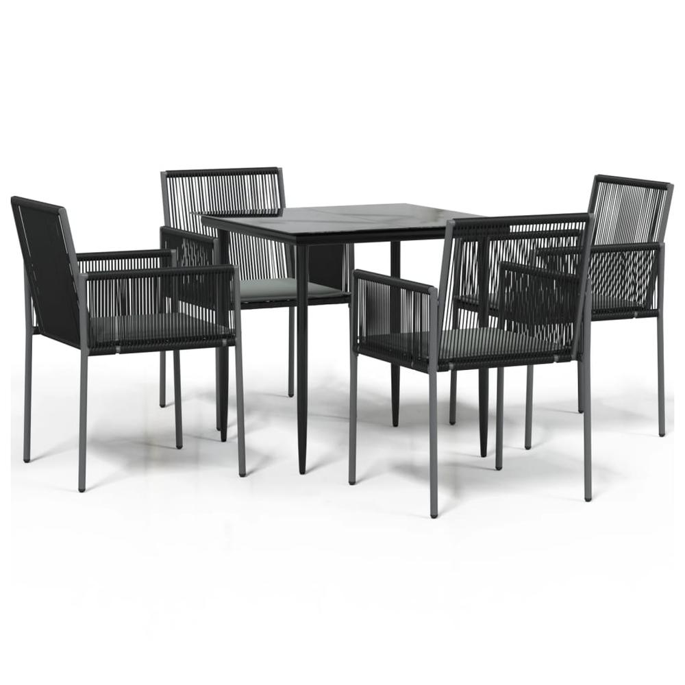 5 Piece Patio Dining Set with Cushions Black Poly Rattan and Steel. Picture 1