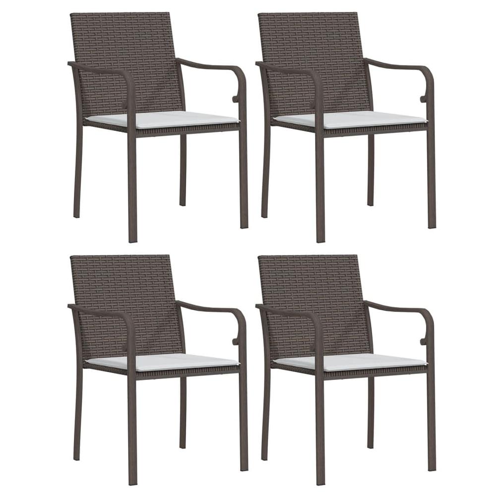 Patio Chairs with Cushions 4 pcs Brown 22"x23.2"x33.1" Poly Rattan. Picture 1