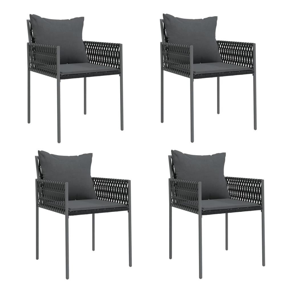 Patio Chairs with Cushions 4 pcs Black 21.3"x24"x32.7" Poly Rattan. Picture 1