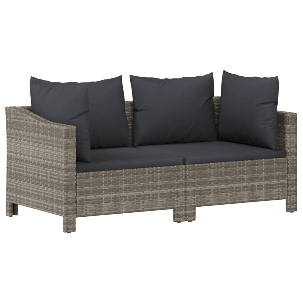 3 Piece Patio Lounge Set with Cushions Gray Poly Rattan. Picture 4