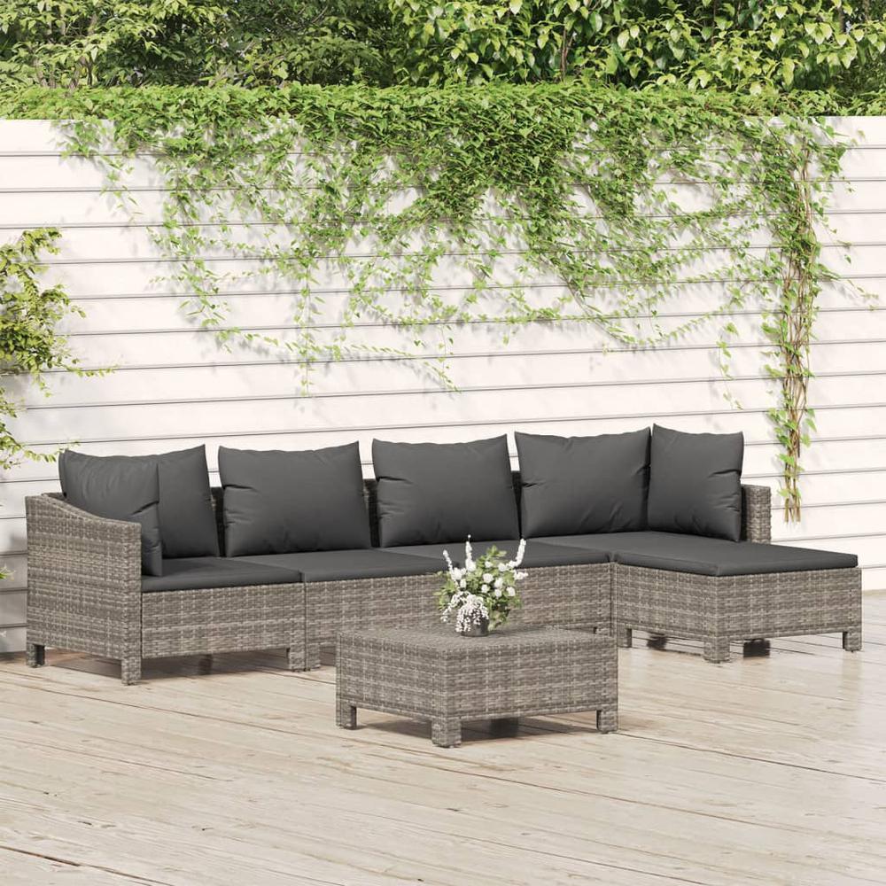 6 Piece Patio Lounge Set with Cushions Gray Poly Rattan. Picture 10