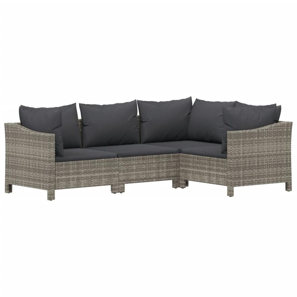 5 Piece Patio Lounge Set with Cushions Gray Poly Rattan. Picture 4