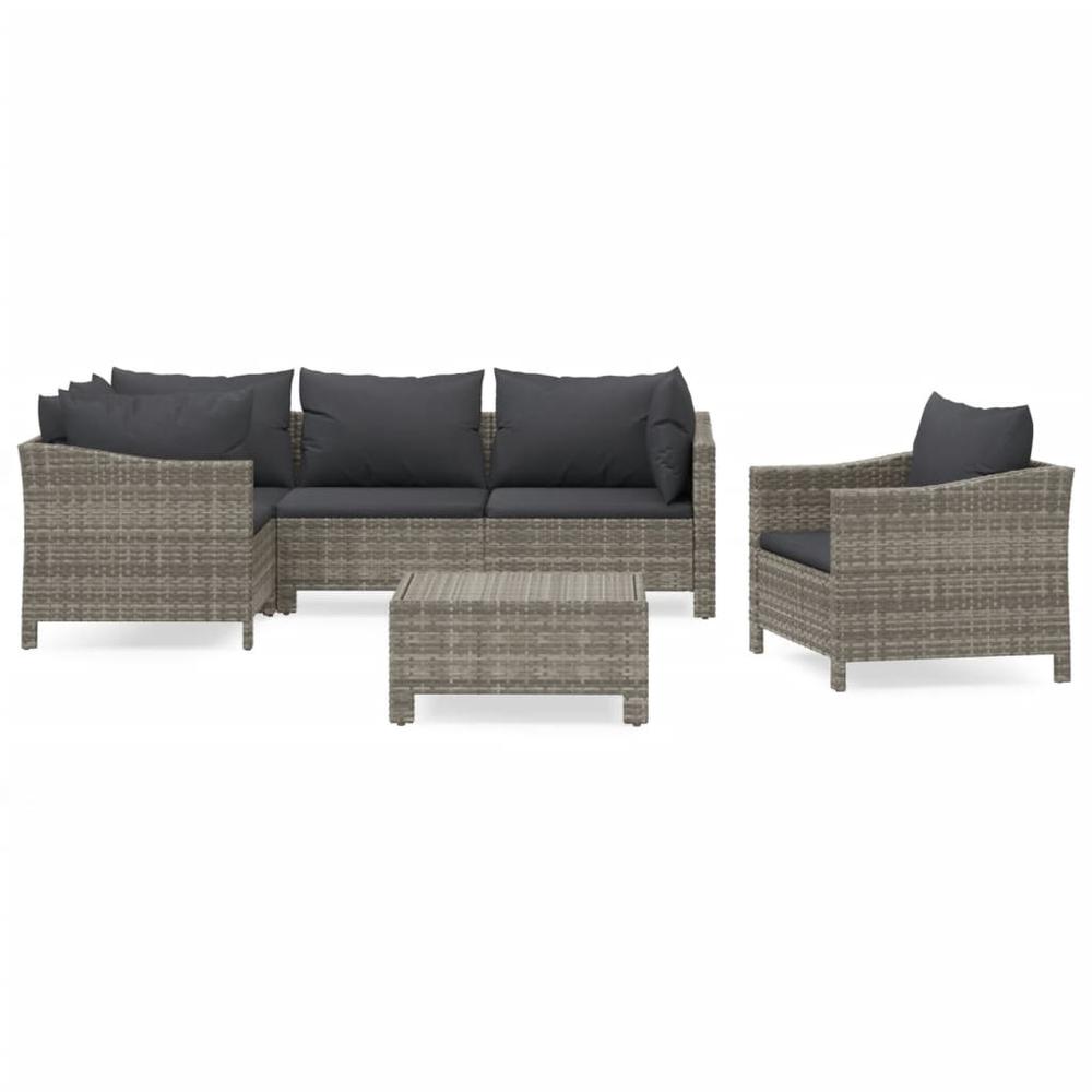 6 Piece Patio Lounge Set with Cushions Gray Poly Rattan. Picture 1