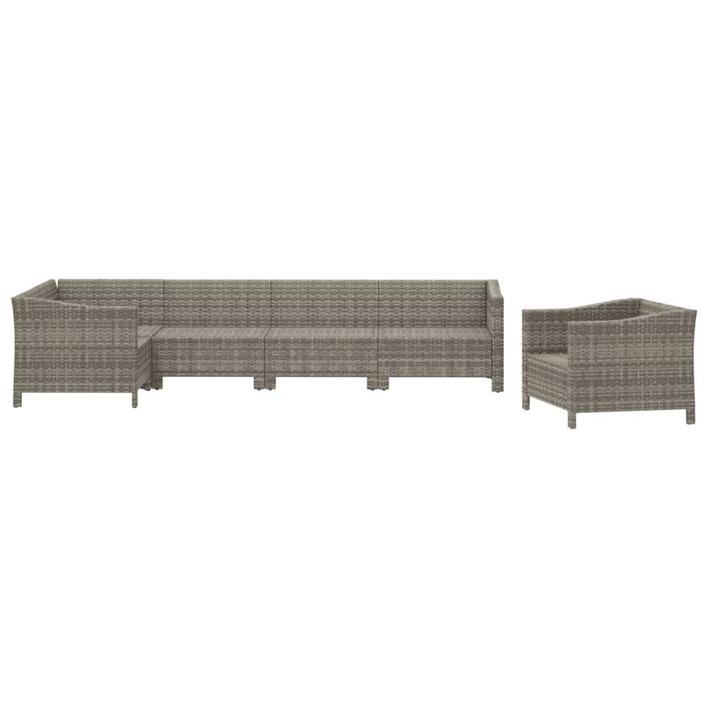 6 Piece Patio Lounge Set with Cushions Gray Poly Rattan. Picture 3