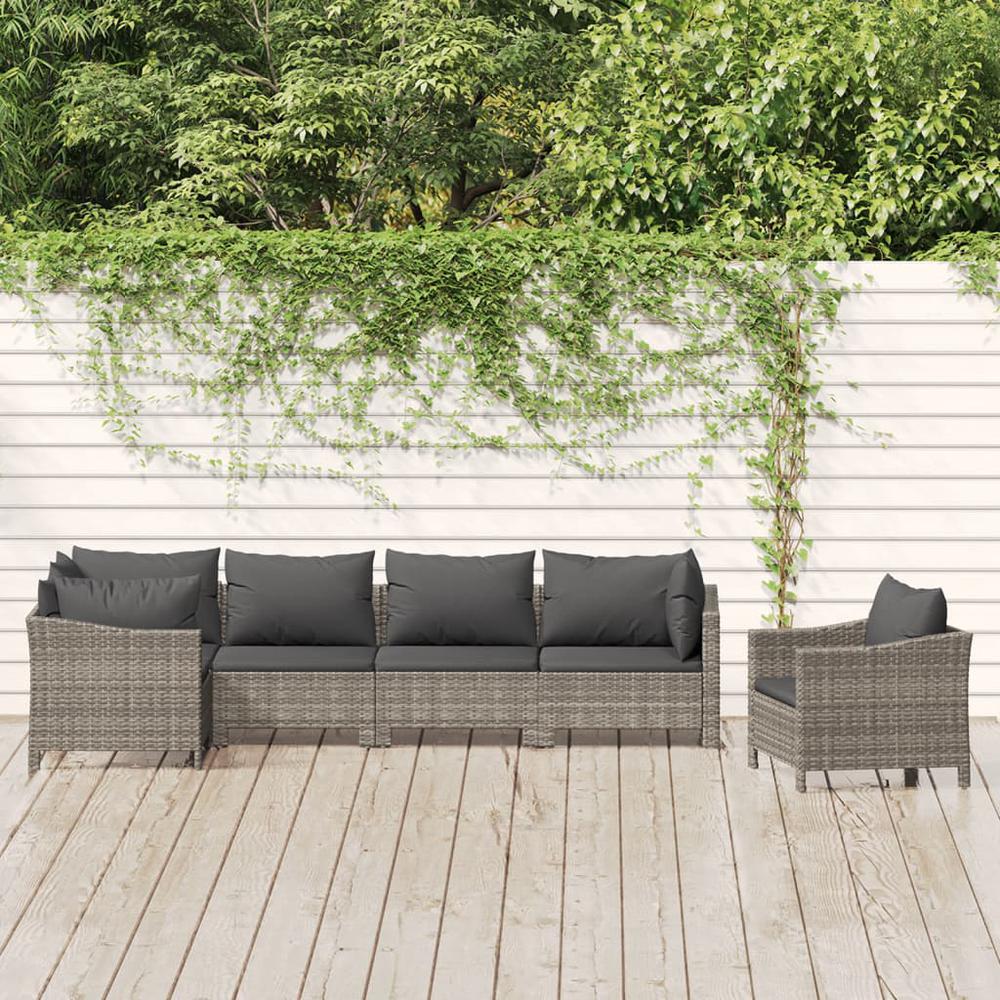 6 Piece Patio Lounge Set with Cushions Gray Poly Rattan. Picture 11