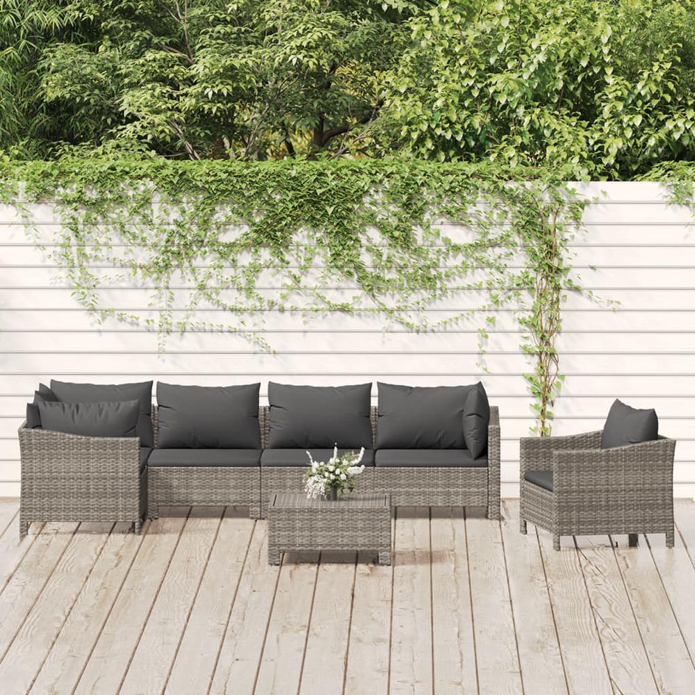 7 Piece Patio Lounge Set with Cushions Gray Poly Rattan. Picture 11