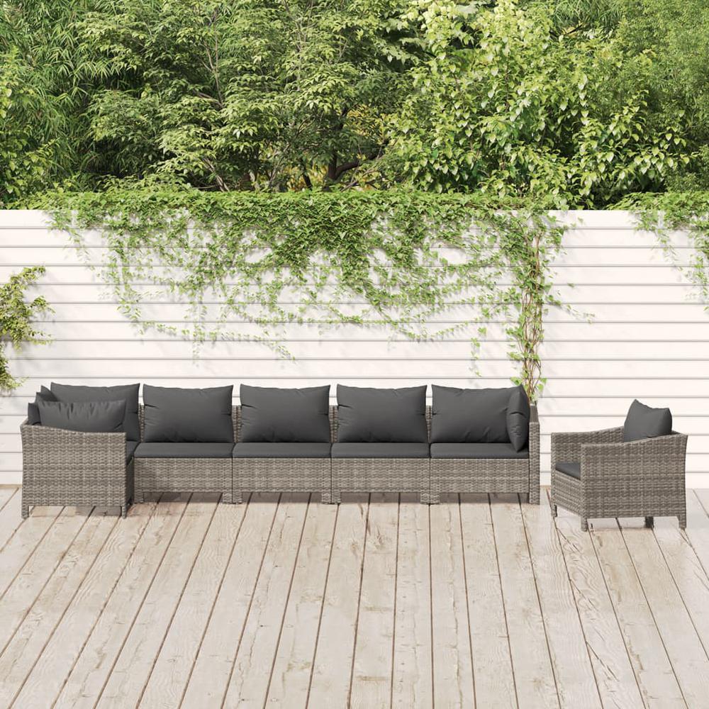 7 Piece Patio Lounge Set with Cushions Gray Poly Rattan. Picture 11
