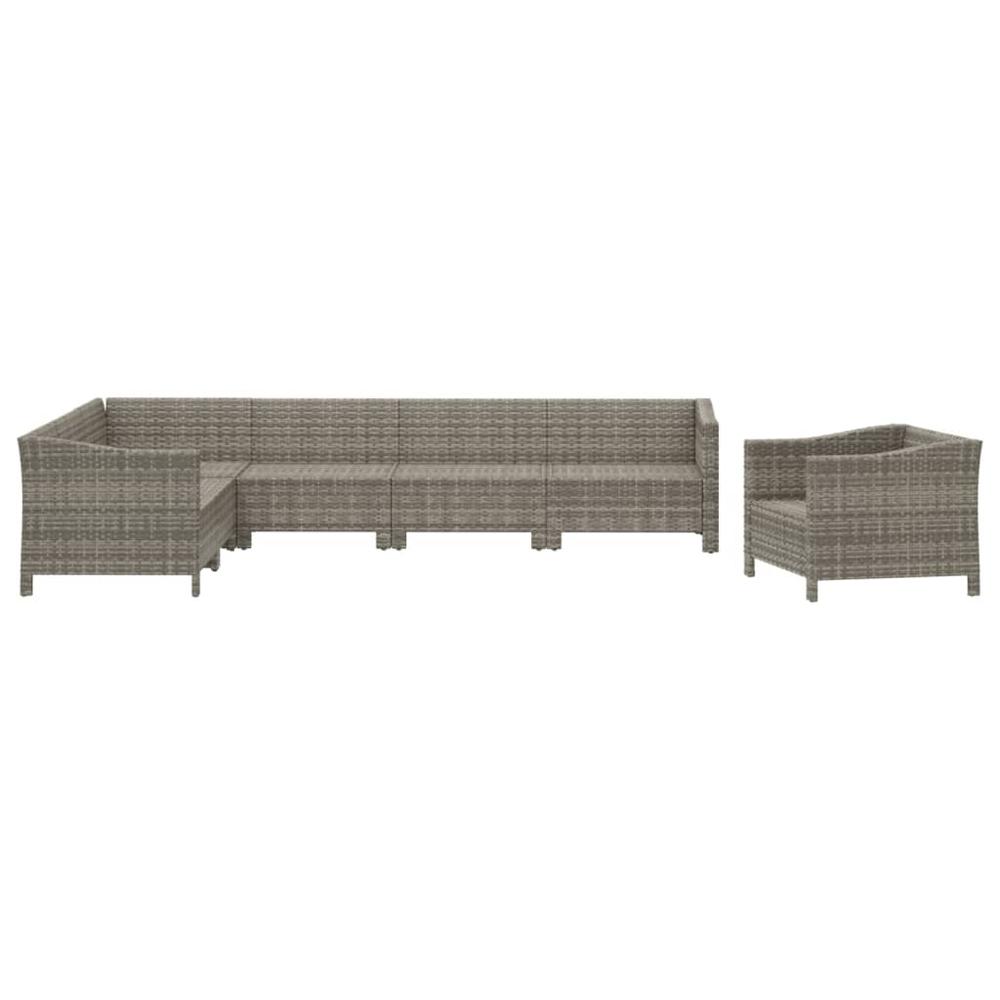 7 Piece Patio Lounge Set with Cushions Gray Poly Rattan. Picture 3