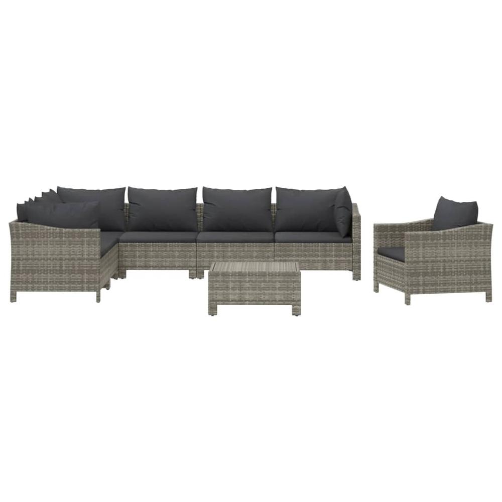 8 Piece Patio Lounge Set with Cushions Gray Poly Rattan. Picture 2