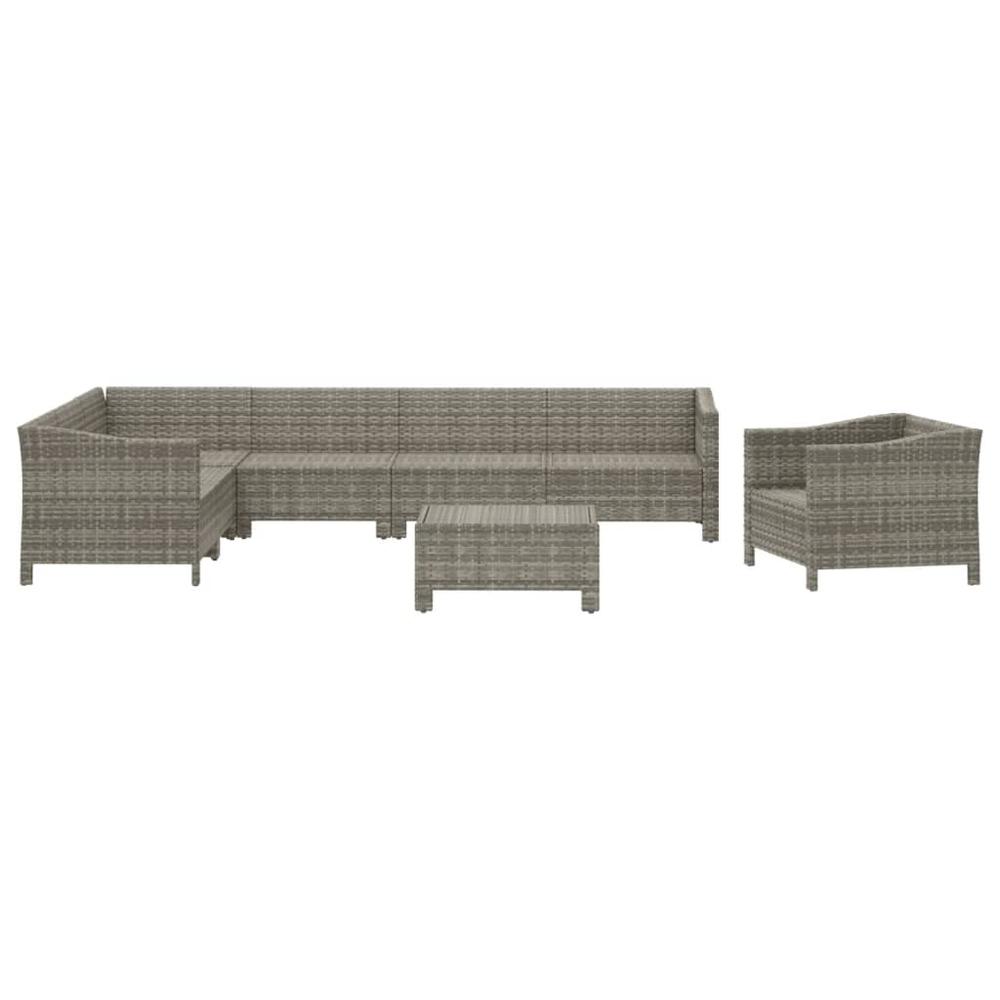 8 Piece Patio Lounge Set with Cushions Gray Poly Rattan. Picture 3