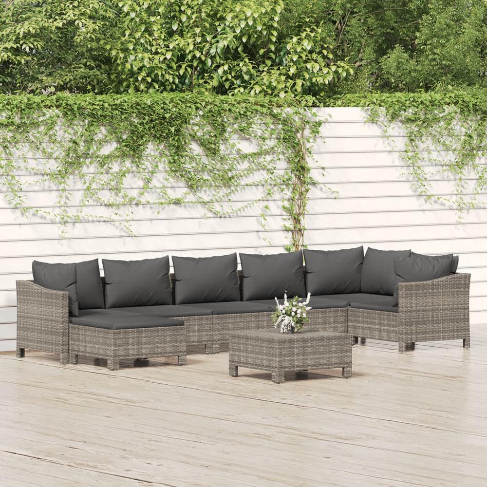 8 Piece Patio Lounge Set with Cushions Gray Poly Rattan. Picture 10