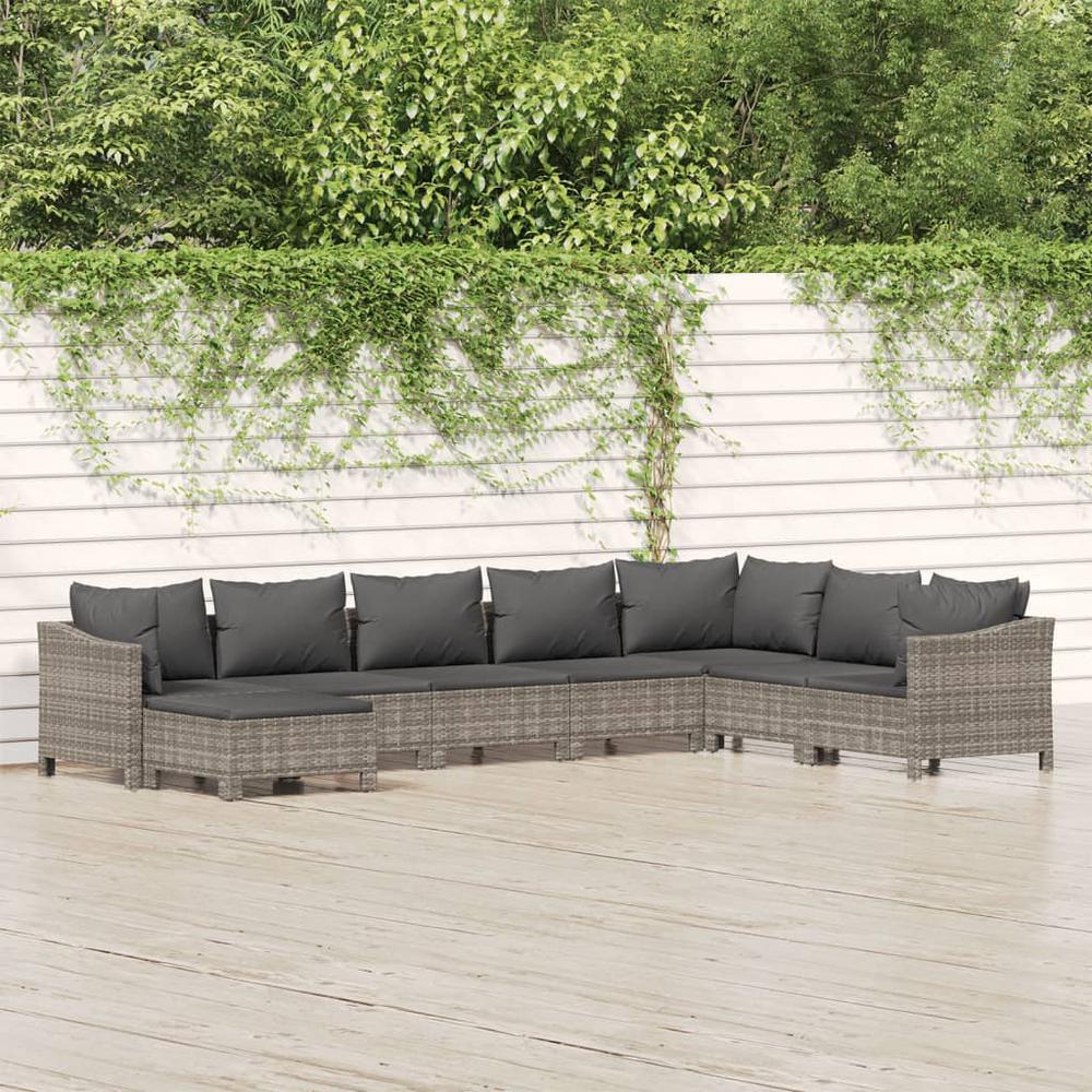 8 Piece Patio Lounge Set with Cushions Gray Poly Rattan. Picture 11