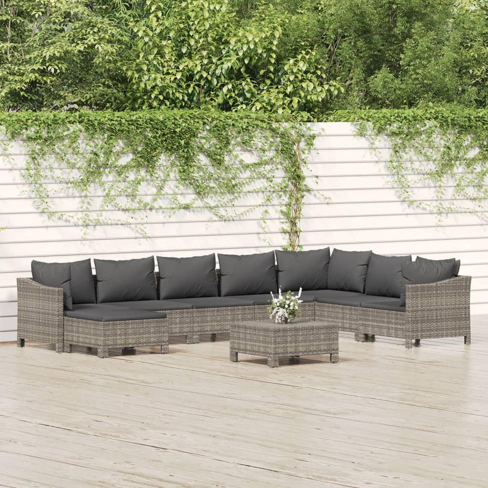9 Piece Patio Lounge Set with Cushions Gray Poly Rattan. Picture 11