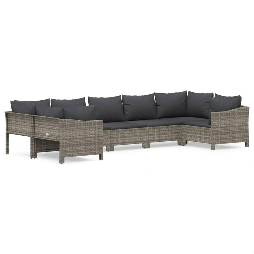 7 Piece Patio Lounge Set with Cushions Gray Poly Rattan. Picture 1