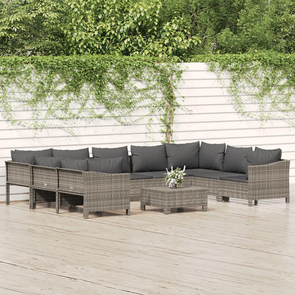 10 Piece Patio Lounge Set with Cushions Gray Poly Rattan. Picture 11