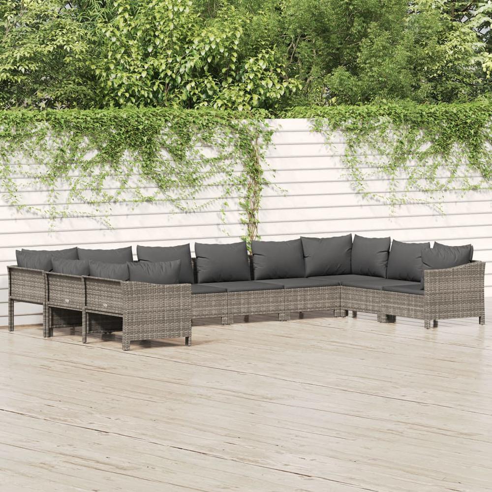 10 Piece Patio Lounge Set with Cushions Gray Poly Rattan. Picture 11