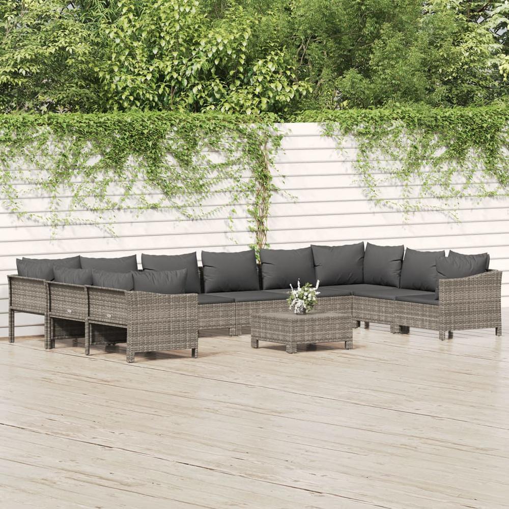 11 Piece Patio Lounge Set with Cushions Gray Poly Rattan. Picture 11