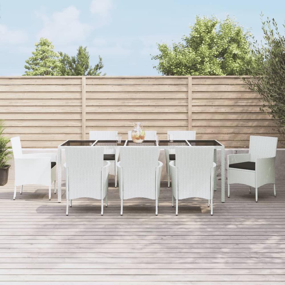 9 Piece Patio Dining Set with Cushions White Poly Rattan. Picture 10