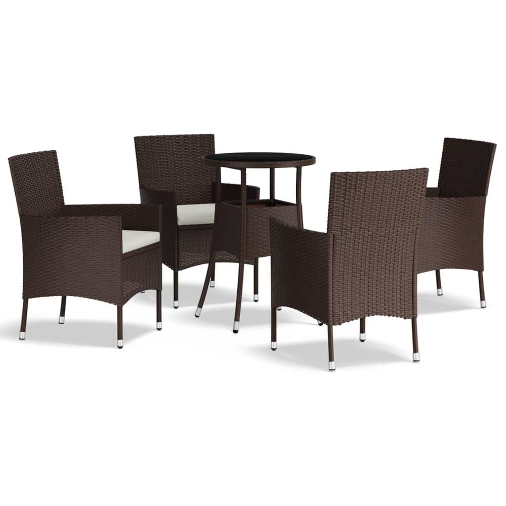 5 Piece Patio Bistro Set with Cushions Brown Poly Rattan. Picture 1