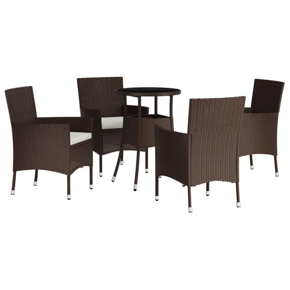 5 Piece Patio Bistro Set with Cushions Brown Poly Rattan. Picture 2