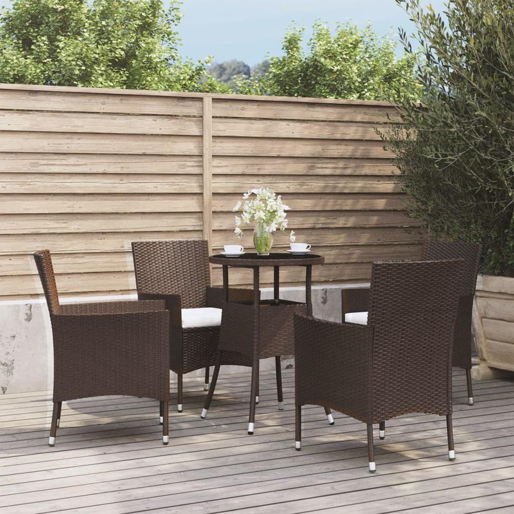 5 Piece Patio Bistro Set with Cushions Brown Poly Rattan. Picture 10