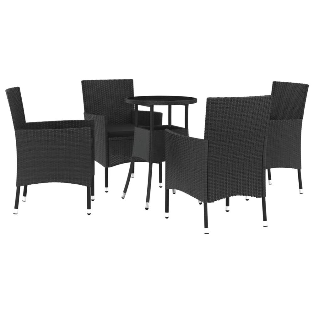 5 Piece Patio Bistro Set with Cushions Black Poly Rattan. Picture 1