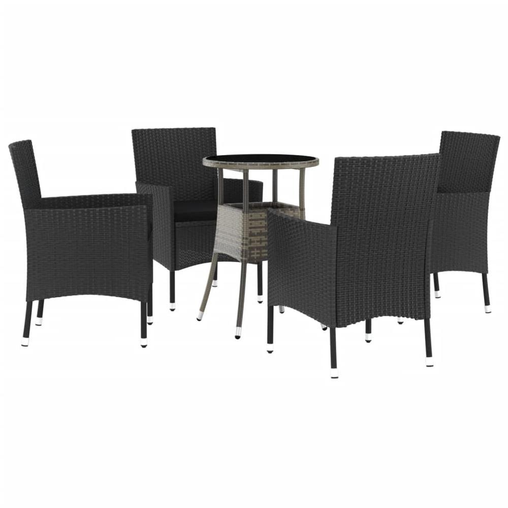 5 Piece Patio Bistro Set with Cushions Black Poly Rattan. Picture 1