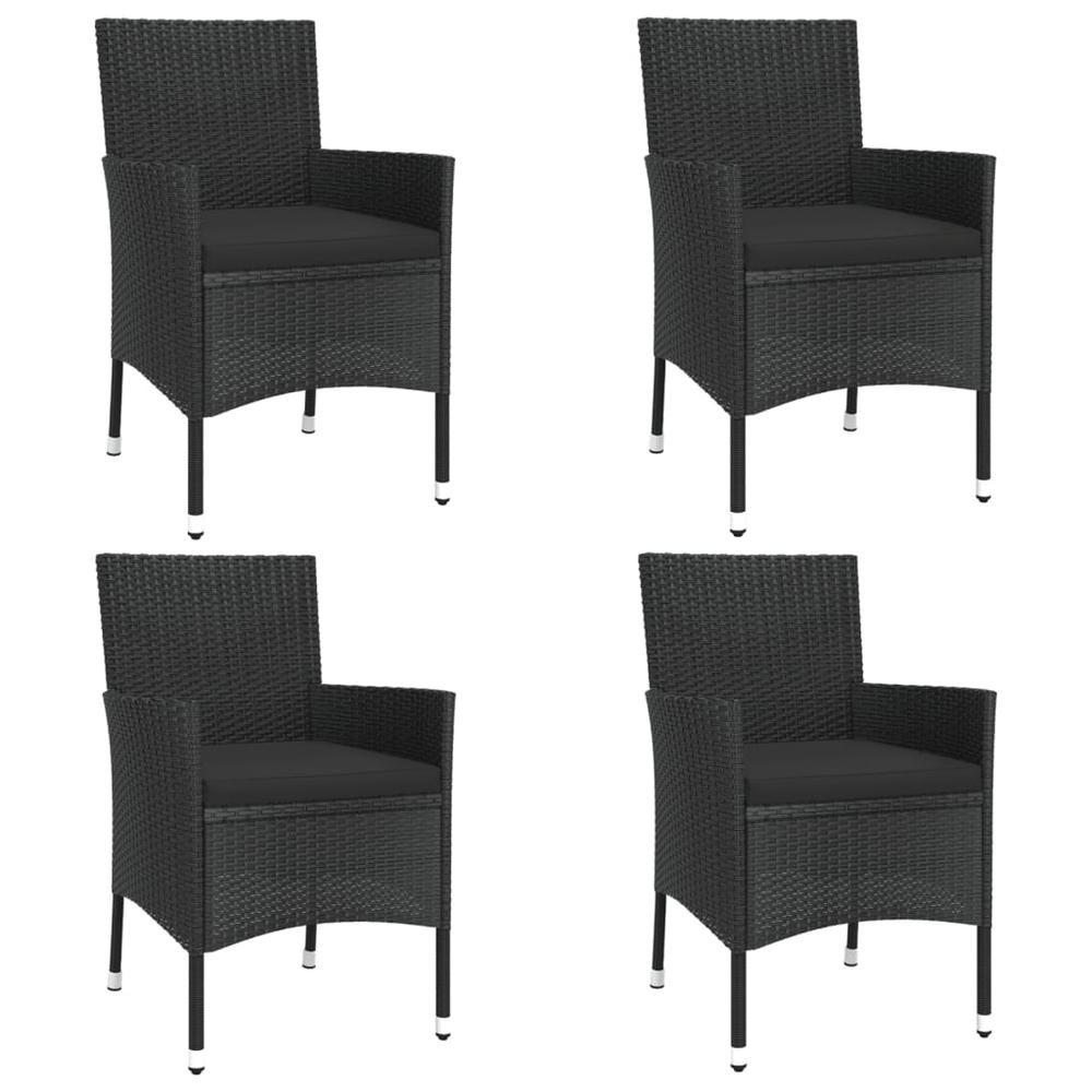 5 Piece Patio Bistro Set with Cushions Black Poly Rattan. Picture 2