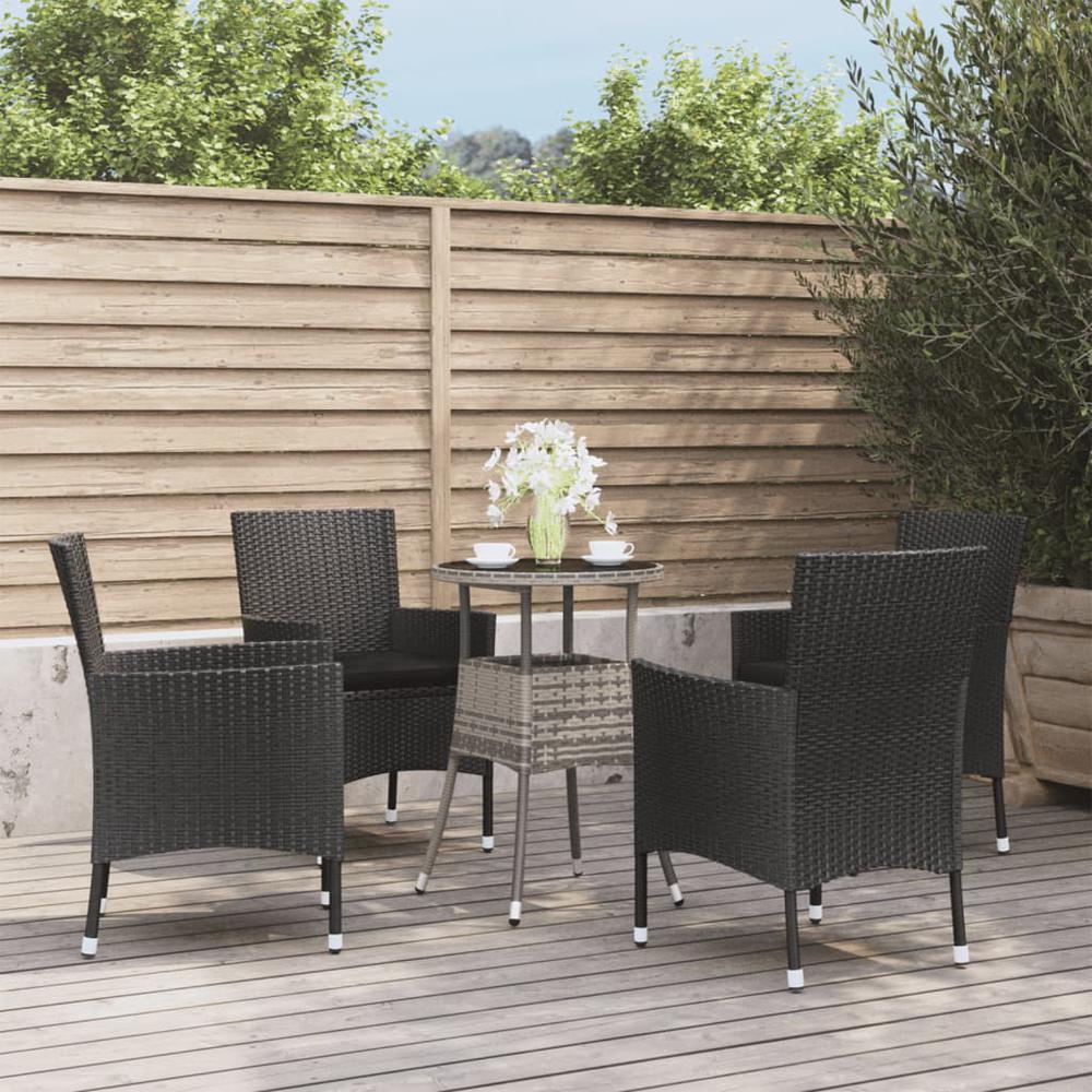 5 Piece Patio Bistro Set with Cushions Black Poly Rattan. Picture 9