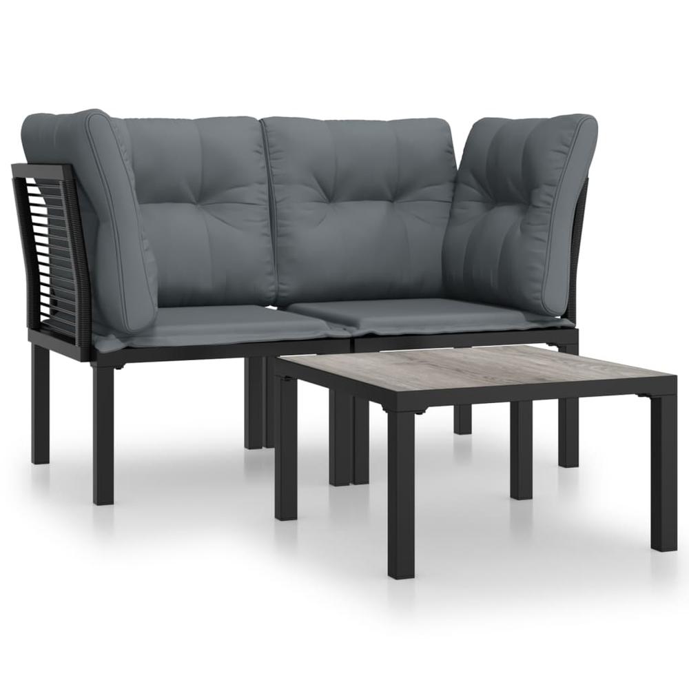 3 Piece Patio Lounge Set Black and Gray Poly Rattan. Picture 1