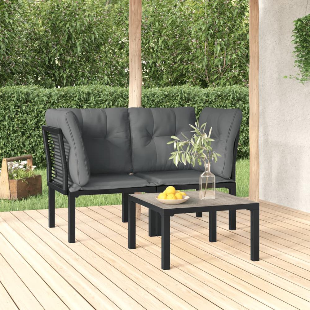 3 Piece Patio Lounge Set Black and Gray Poly Rattan. Picture 11