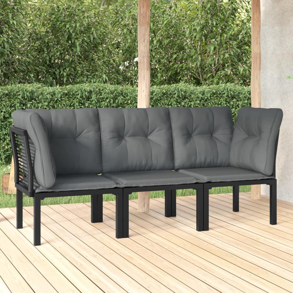3 Piece Patio Lounge Set Black and Gray Poly Rattan. Picture 10