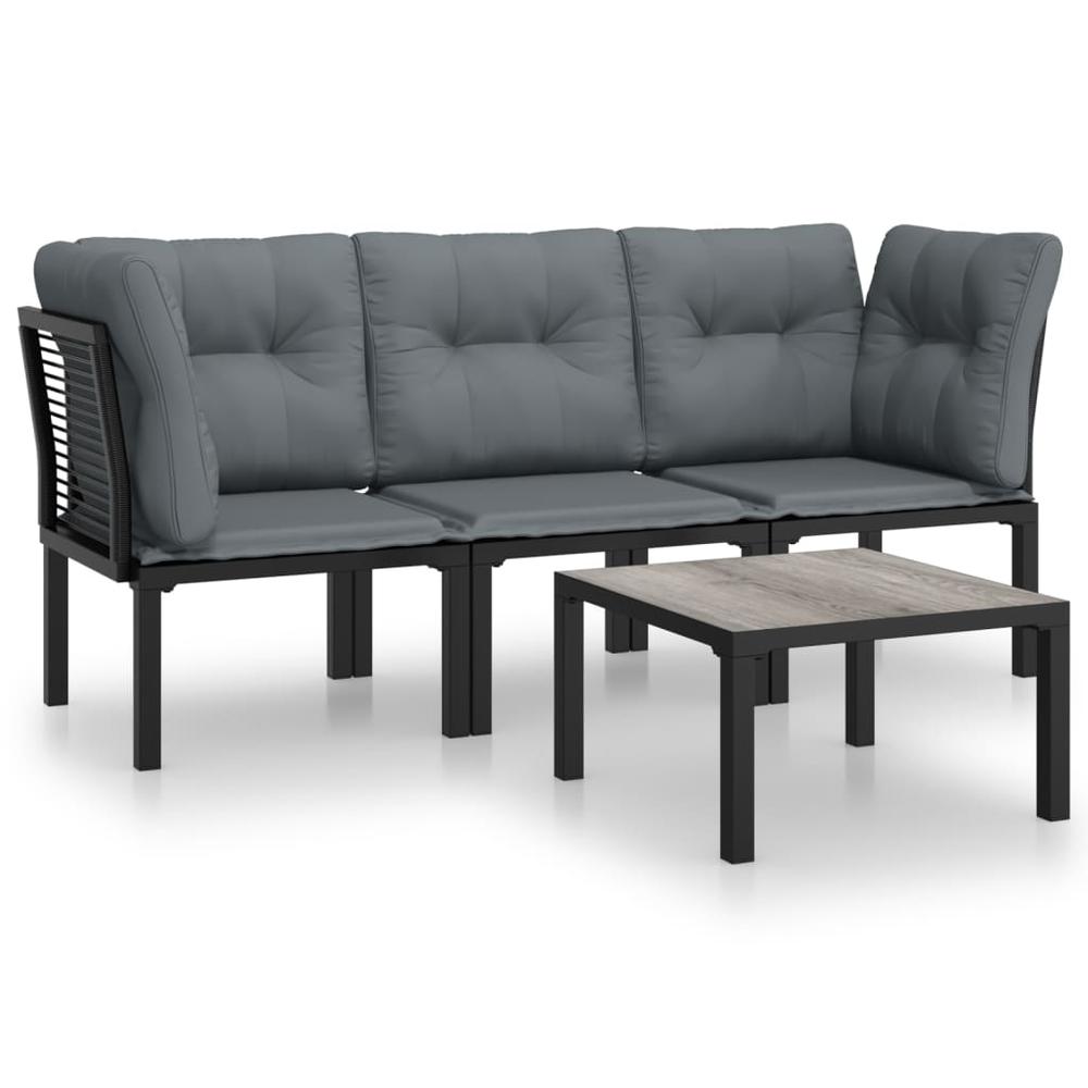 4 Piece Patio Lounge Set Black and Gray Poly Rattan. Picture 1