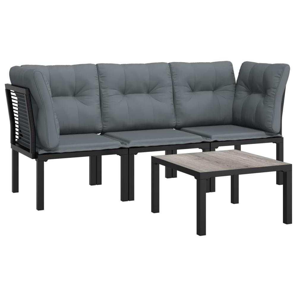 4 Piece Patio Lounge Set Black and Gray Poly Rattan. Picture 2
