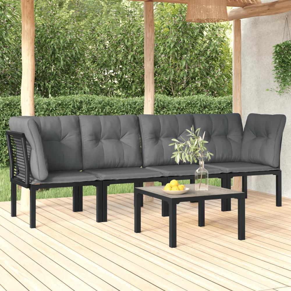5 Piece Patio Lounge Set Black and Gray Poly Rattan. Picture 12