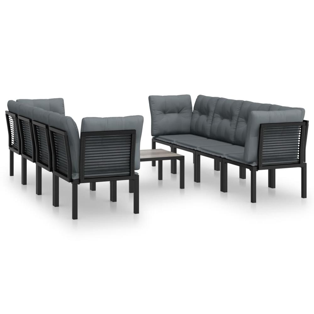 9 Piece Patio Lounge Set Black and Gray Poly Rattan. Picture 1