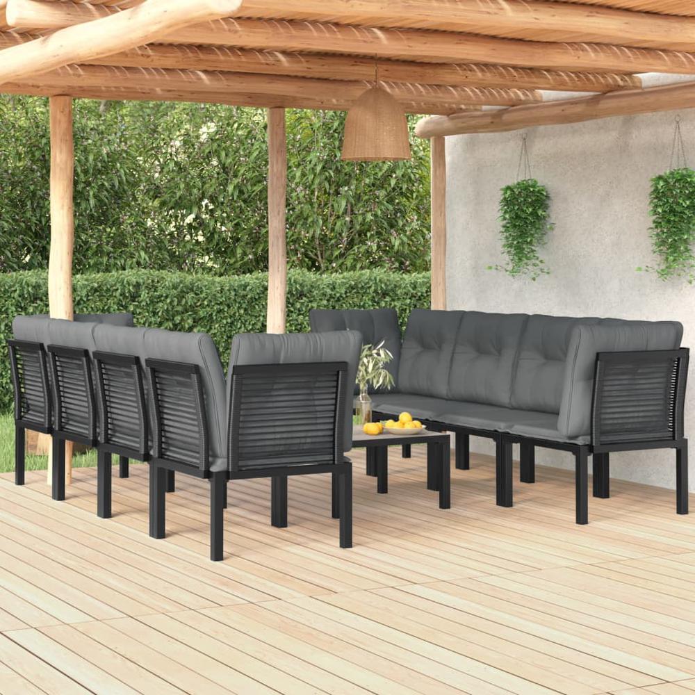 9 Piece Patio Lounge Set Black and Gray Poly Rattan. Picture 12