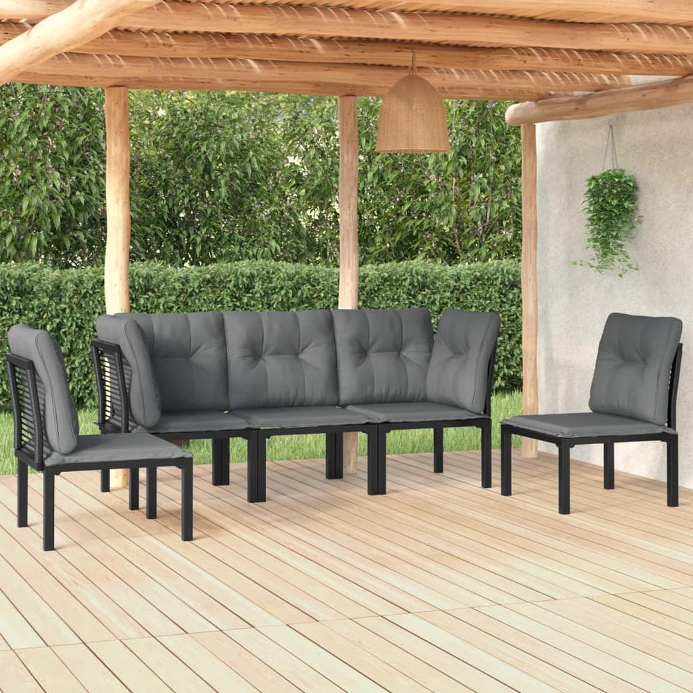 5 Piece Patio Lounge Set Black and Gray Poly Rattan. Picture 10