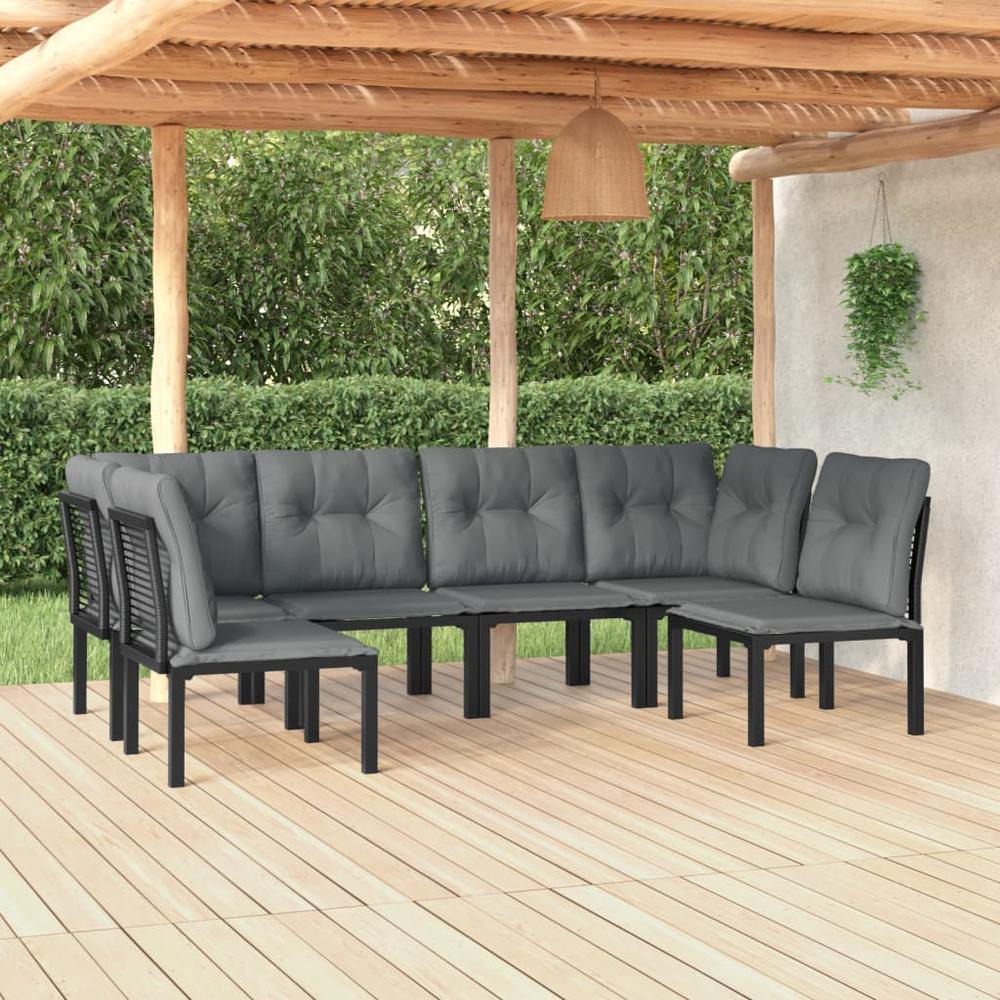 6 Piece Patio Lounge Set Black and Gray Poly Rattan. Picture 10