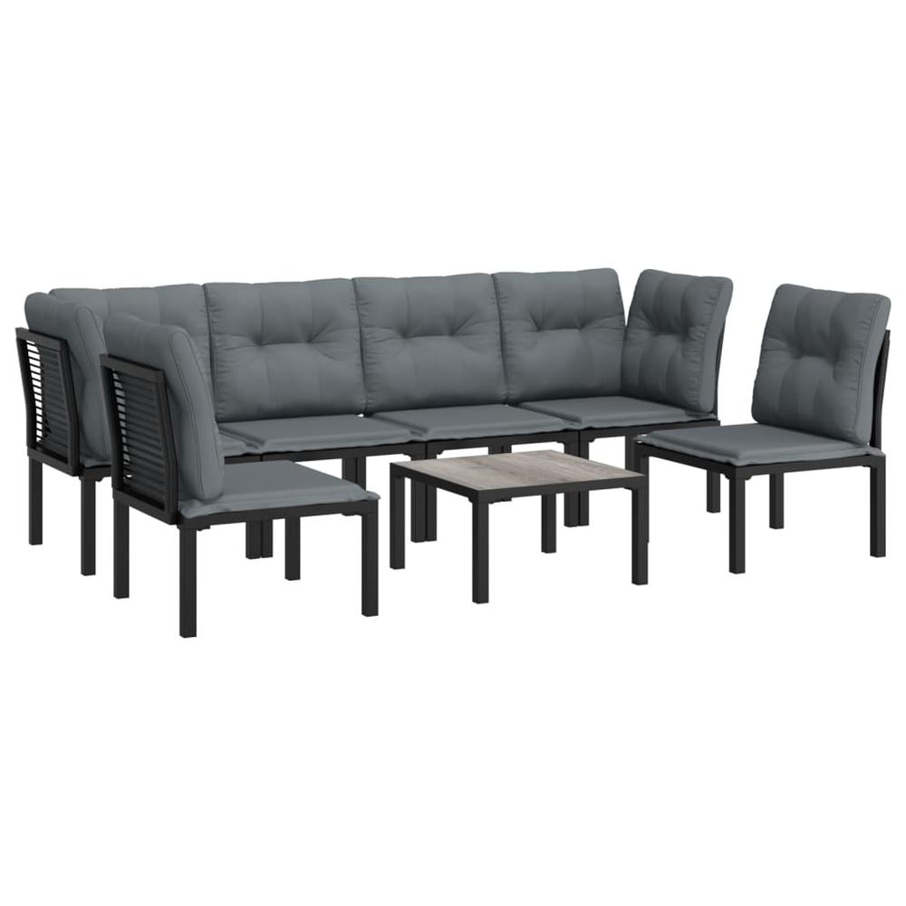 7 Piece Patio Lounge Set Black and Gray Poly Rattan. Picture 2