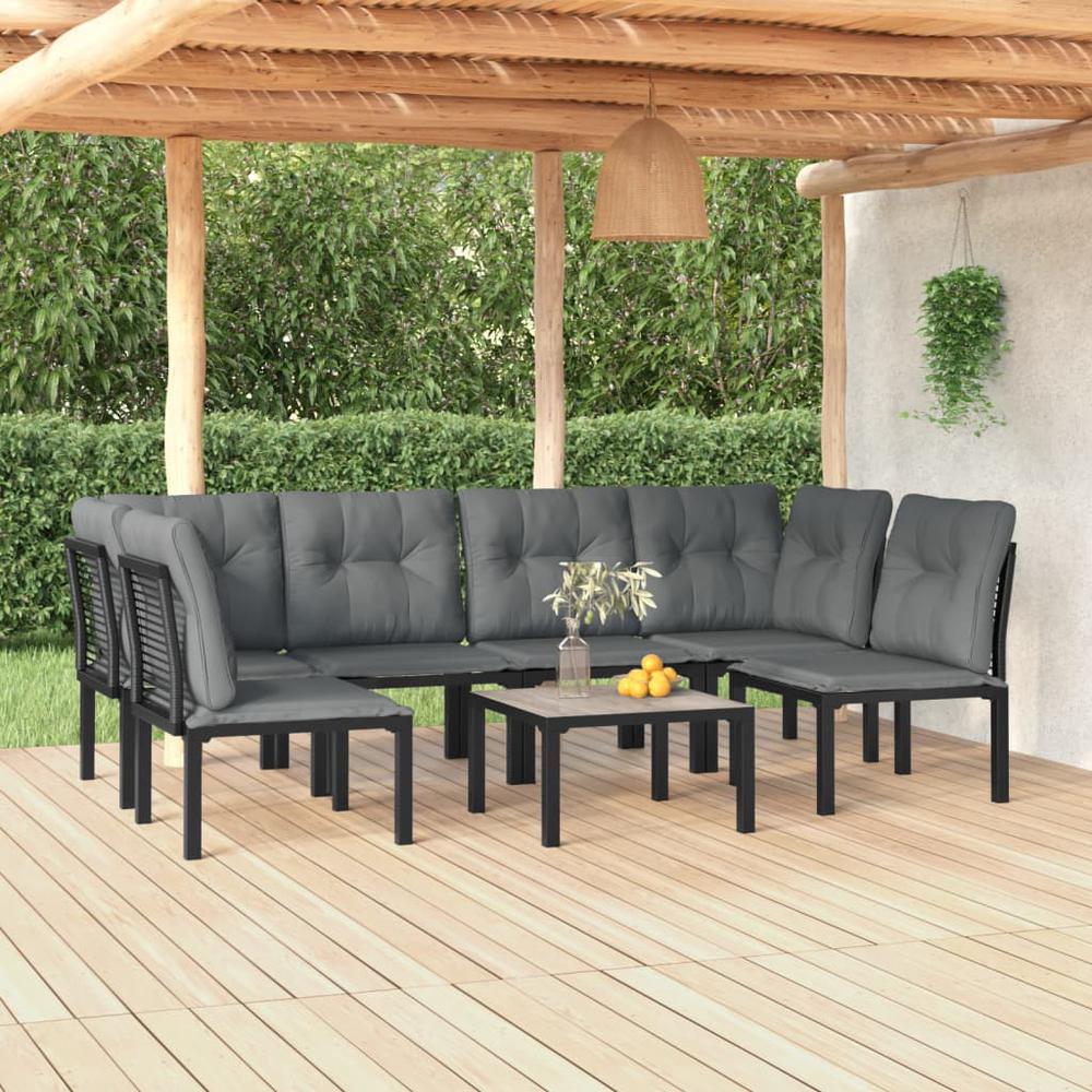 7 Piece Patio Lounge Set Black and Gray Poly Rattan. Picture 12