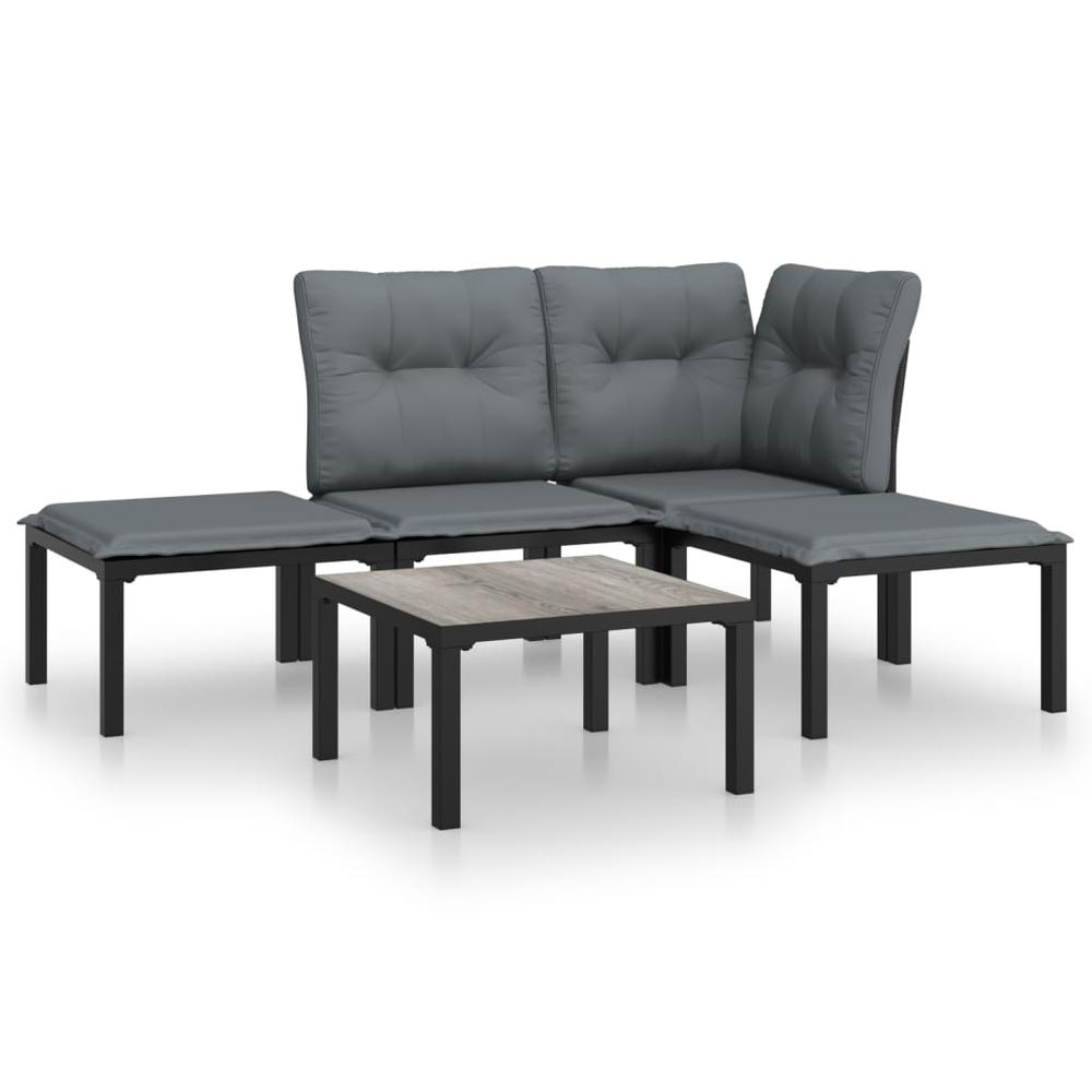 5 Piece Patio Lounge Set Black and Gray Poly Rattan. Picture 1