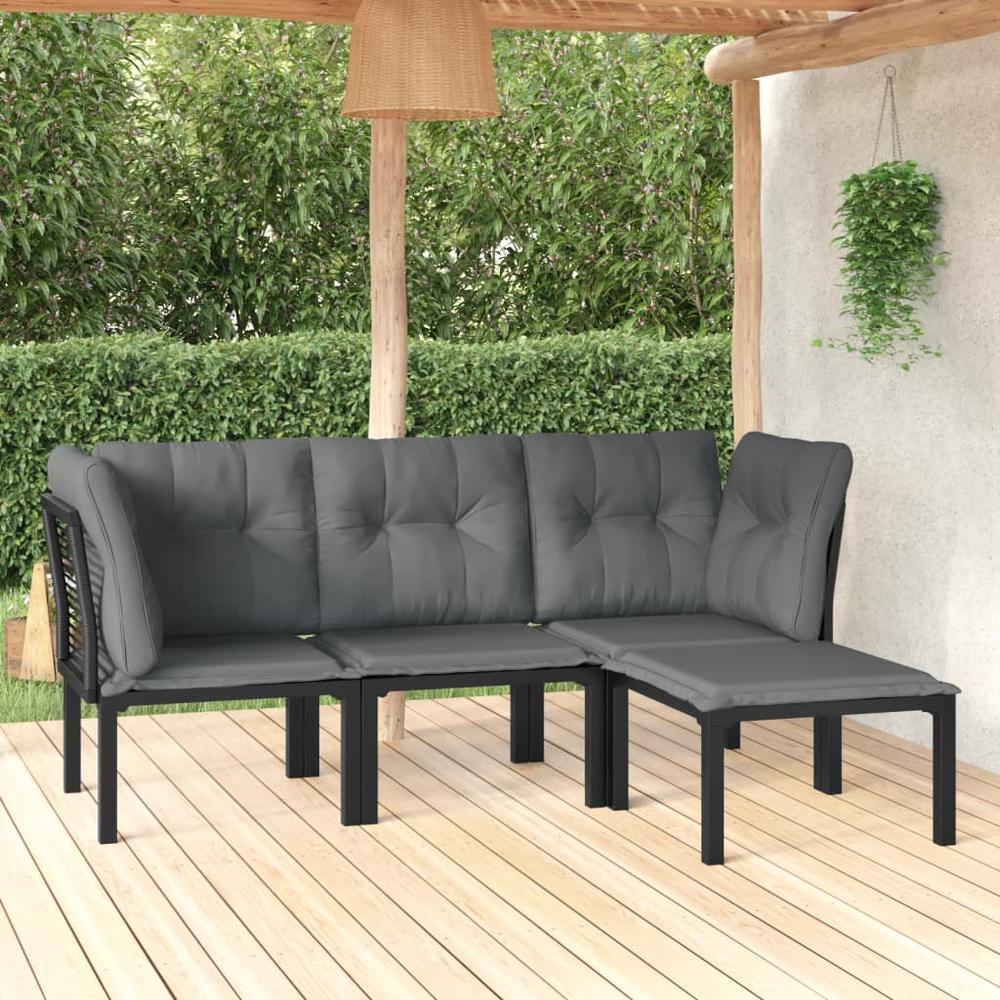 4 Piece Patio Lounge Set Black and Gray Poly Rattan. Picture 12