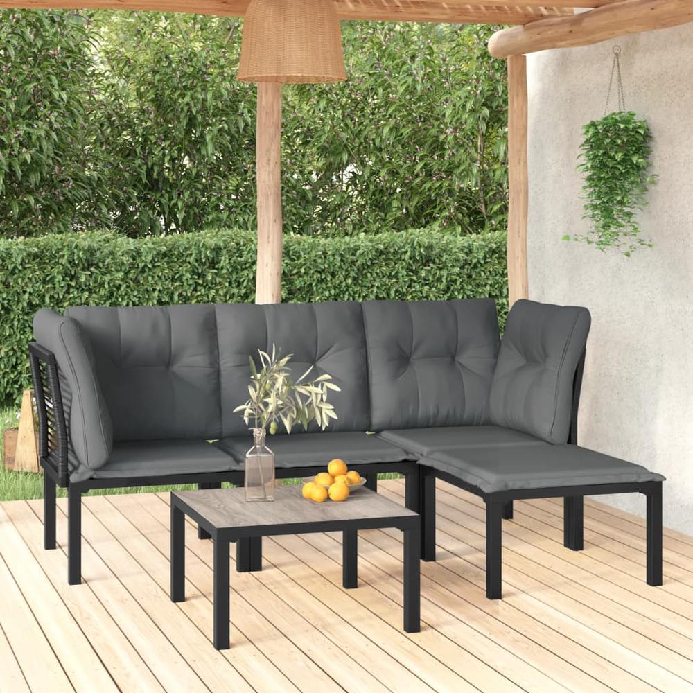 5 Piece Patio Lounge Set Black and Gray Poly Rattan. Picture 12