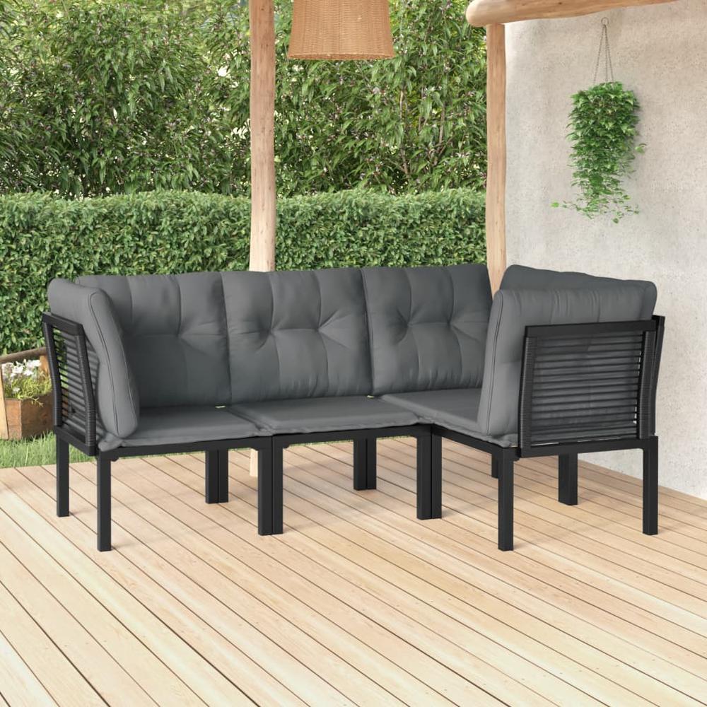 4 Piece Patio Lounge Set Black and Gray Poly Rattan. Picture 10