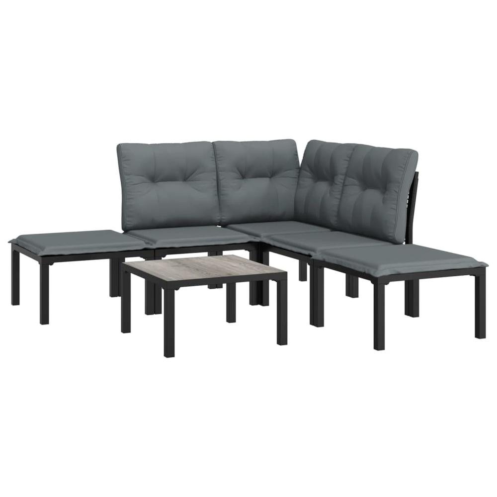 6 Piece Patio Lounge Set Black and Gray Poly Rattan. Picture 2
