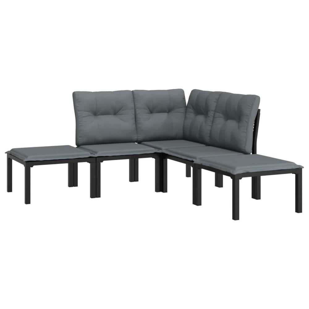 5 Piece Patio Lounge Set Black and Gray Poly Rattan. Picture 2